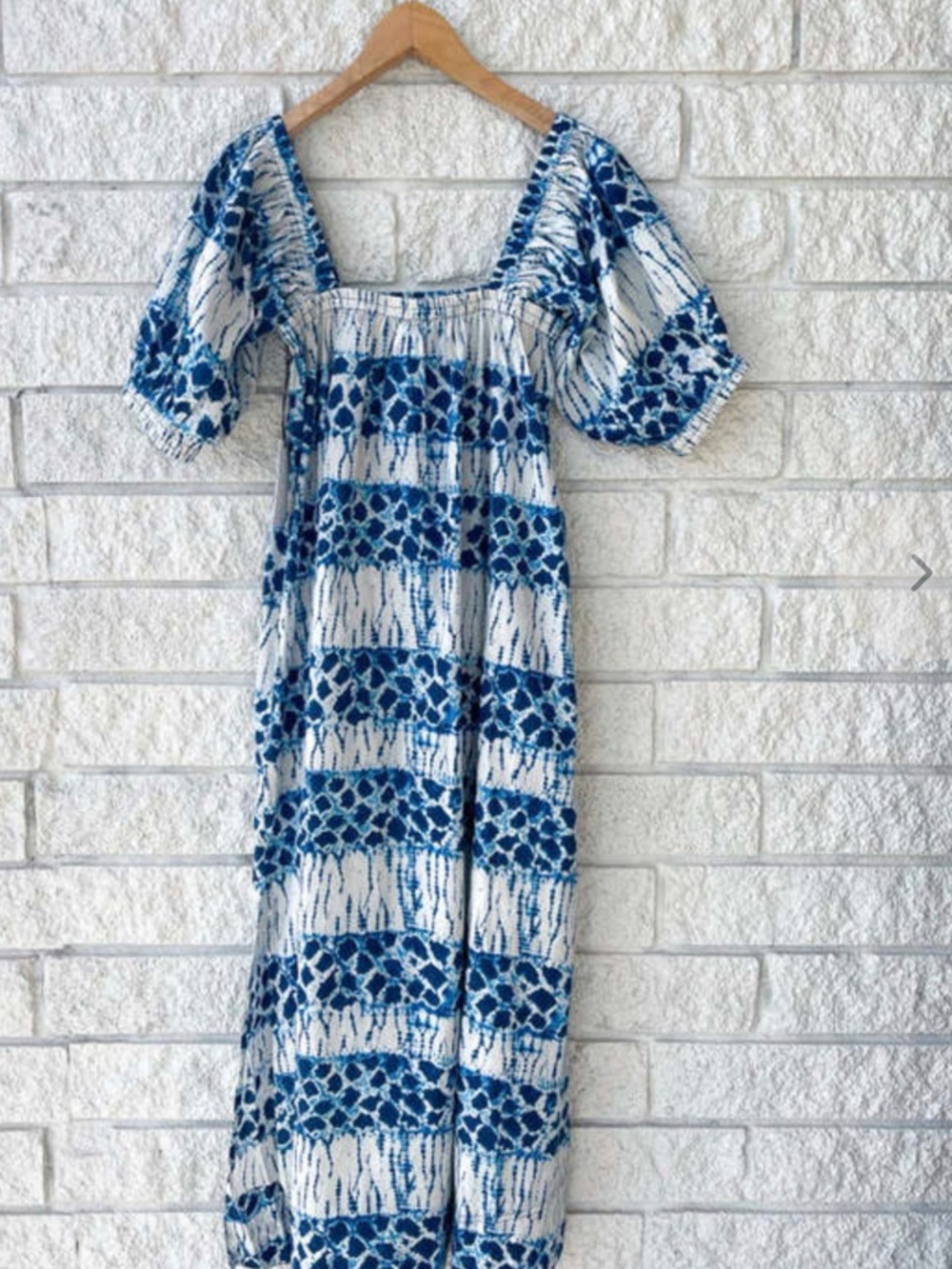 Apiece Apart Blue & White Patterned Puff-Sleeve Maxi Dress
